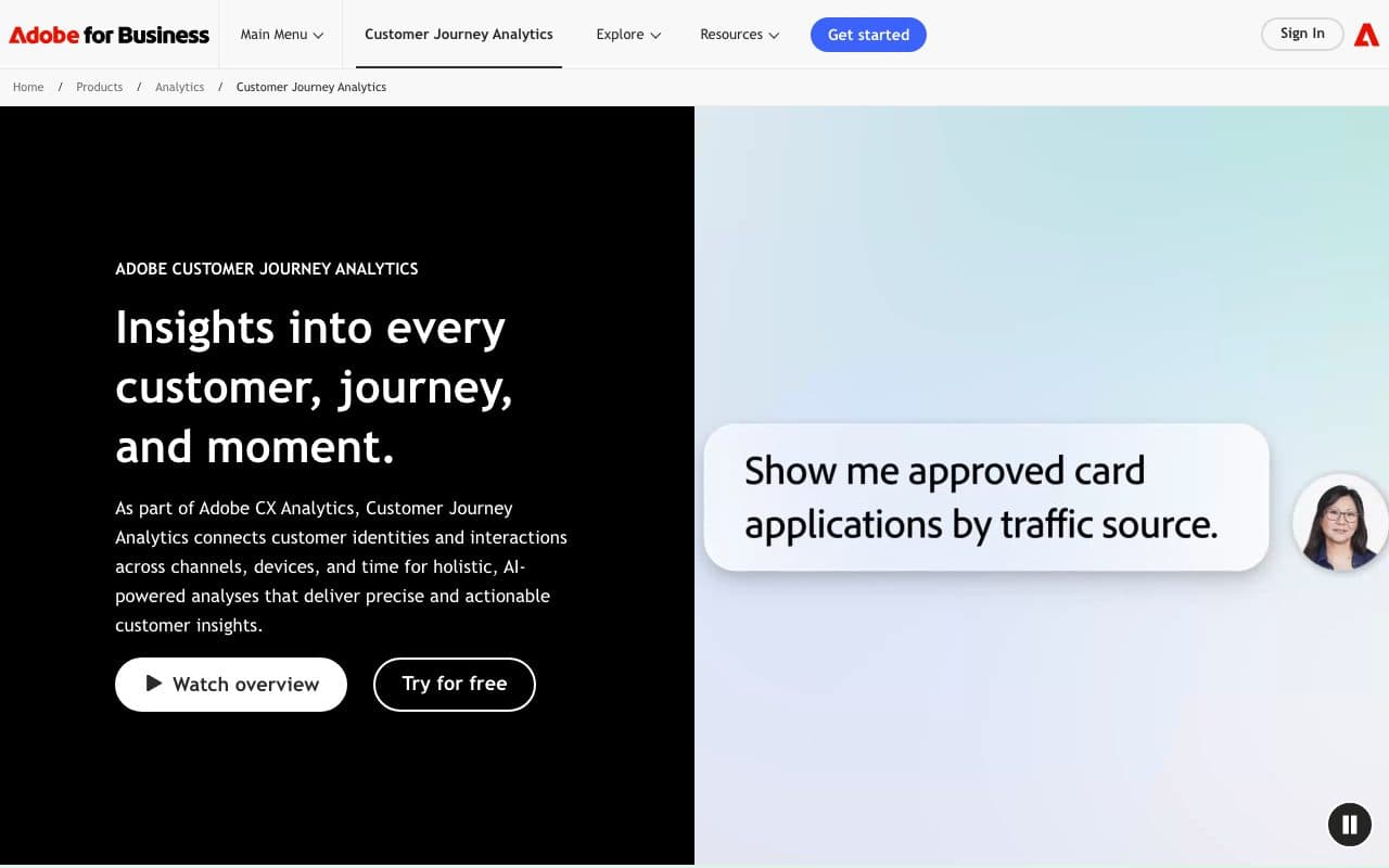 Adobe Customer Journey Analytics homepage, above the fold