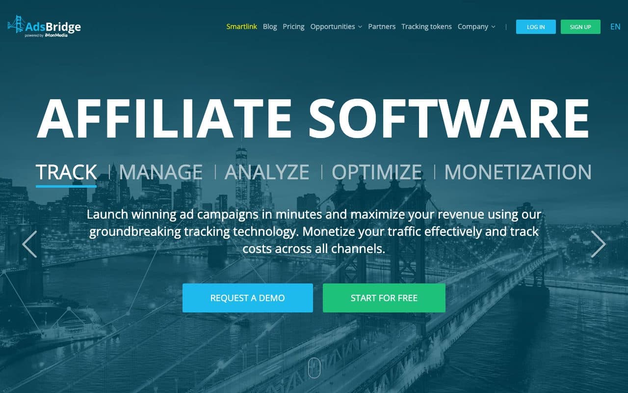 AdsBridge homepage, above the fold