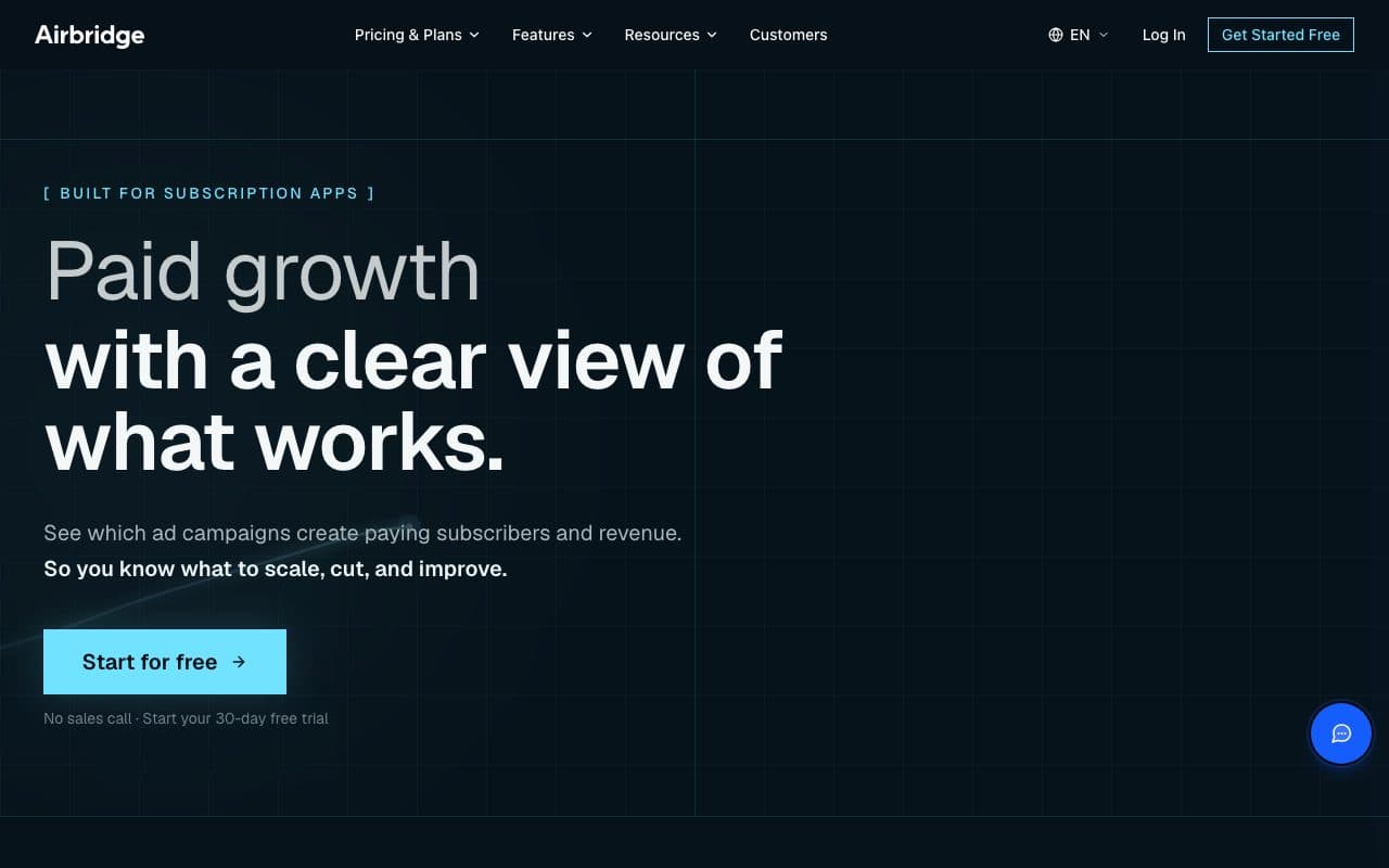 Airbridge homepage, above the fold