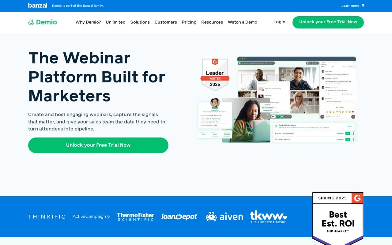 Demio homepage, above the fold