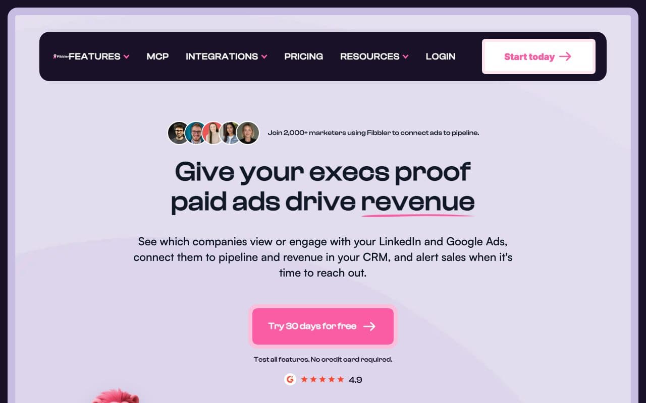 Fibbler homepage, above the fold
