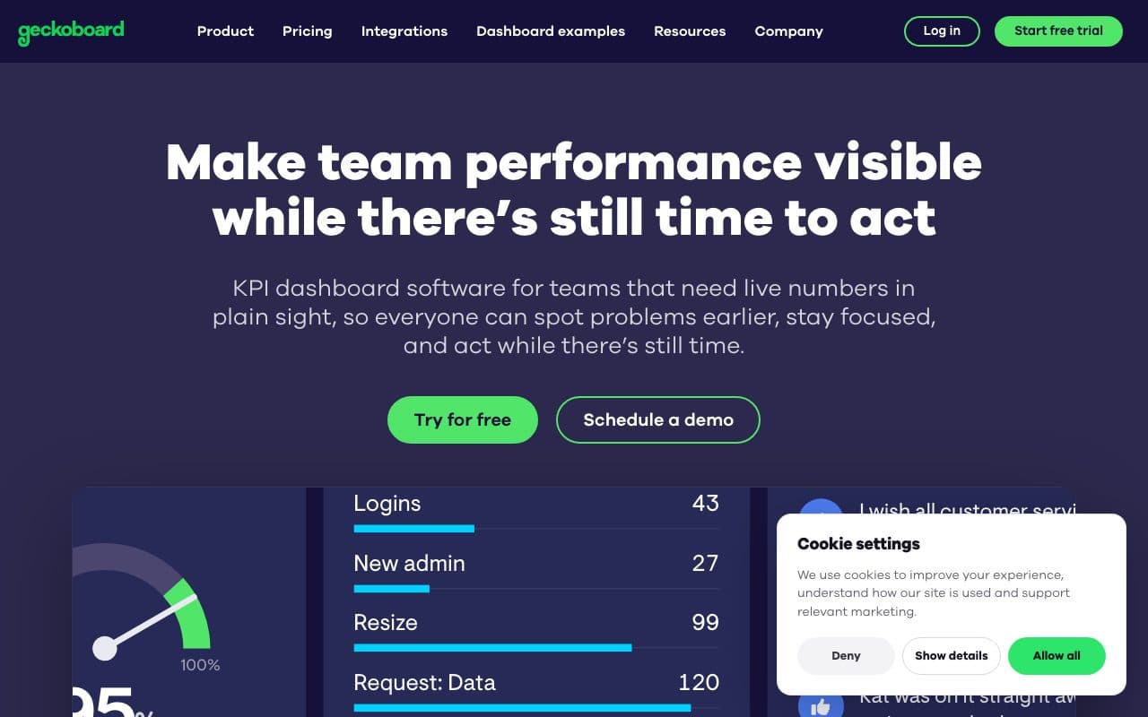 Geckoboard homepage, above the fold