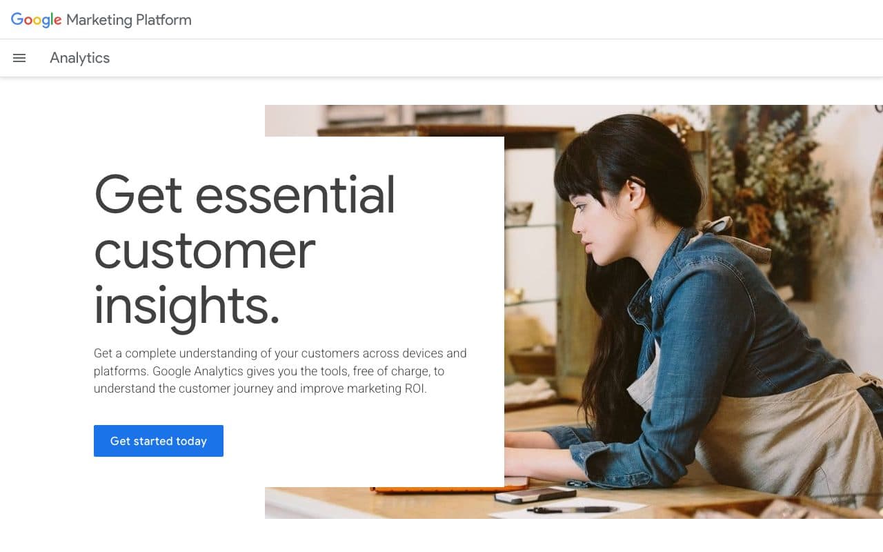 Google Analytics 4 homepage, above the fold
