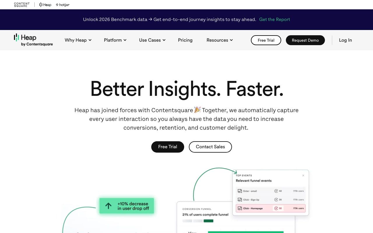 Heap homepage, above the fold