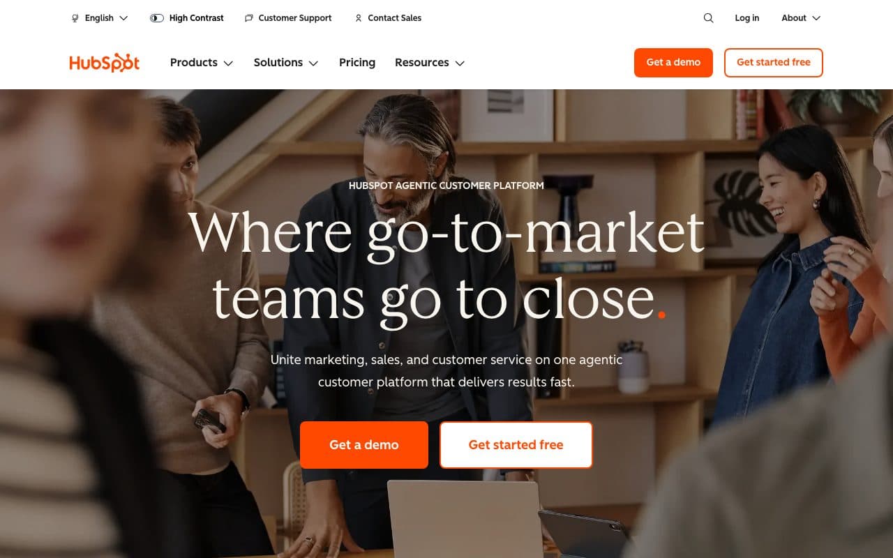 HubSpot homepage, above the fold