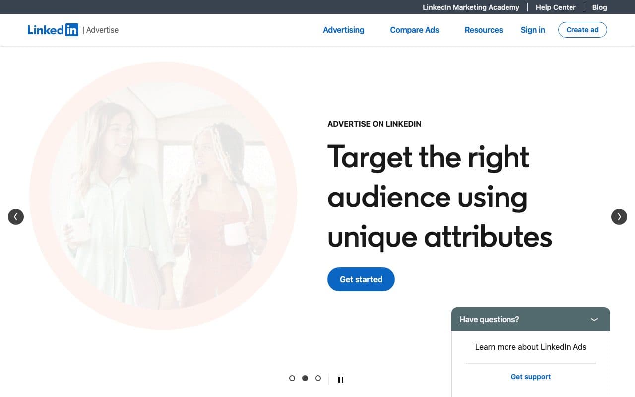 LinkedIn Conversions API homepage, above the fold