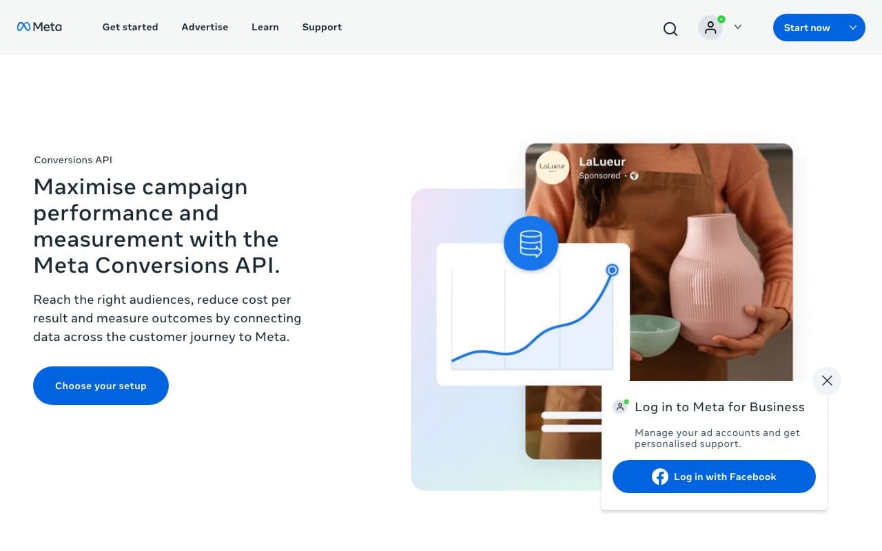 Meta's Conversions API product page, above the fold