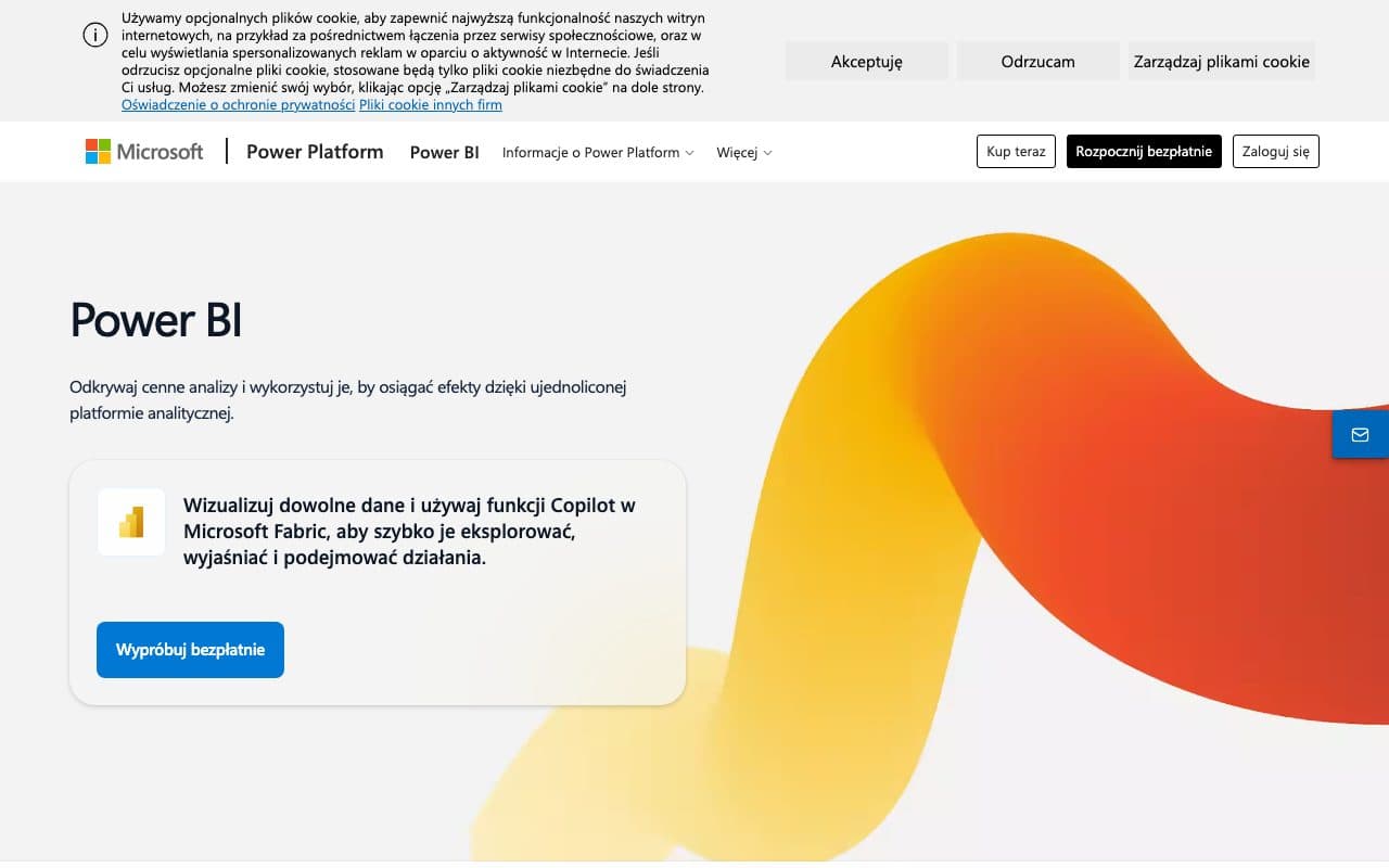 Power BI homepage, above the fold