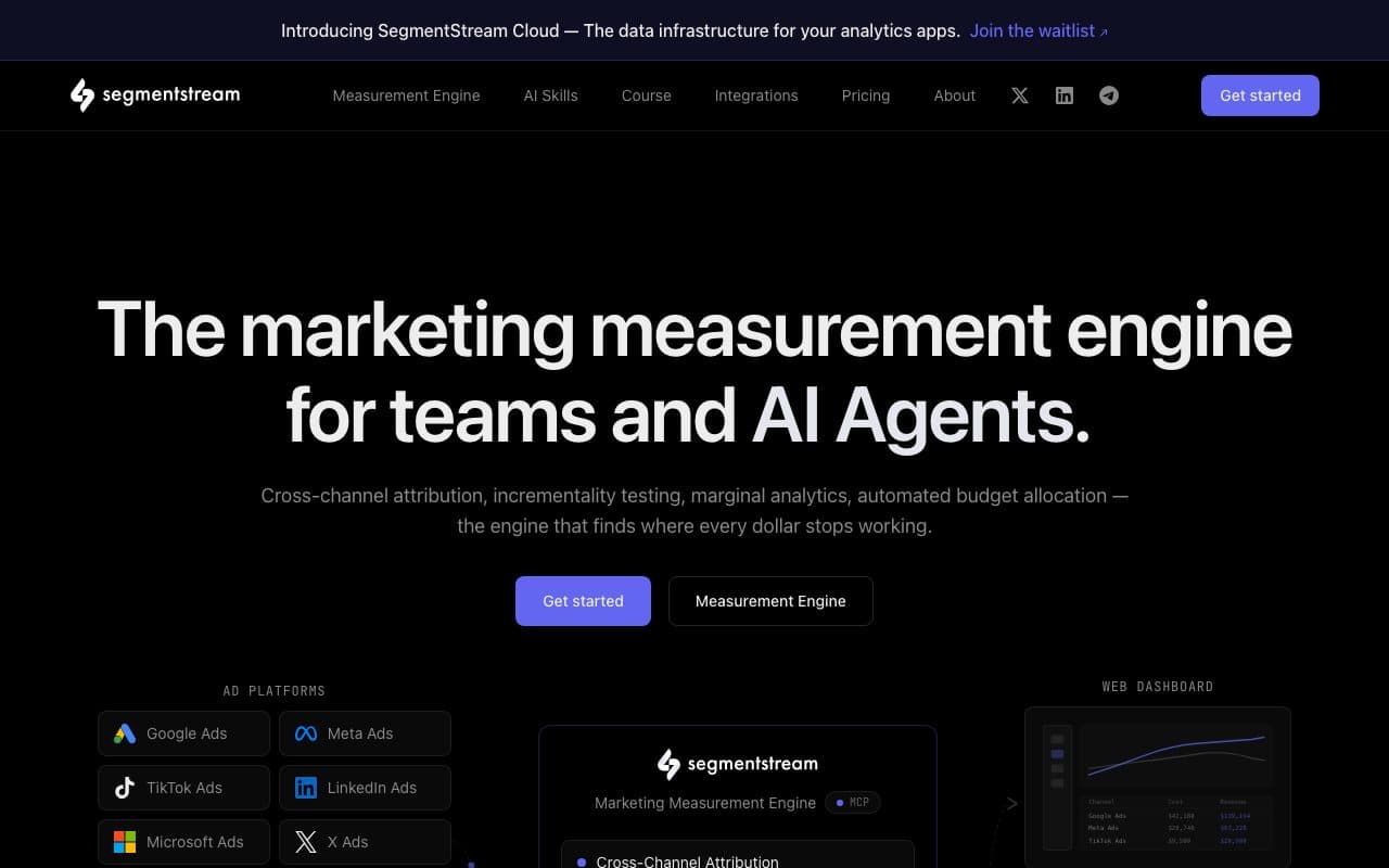 SegmentStream homepage, above the fold