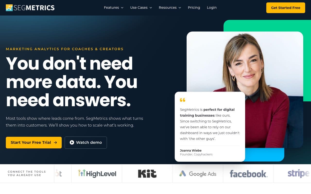 SegMetrics homepage, above the fold