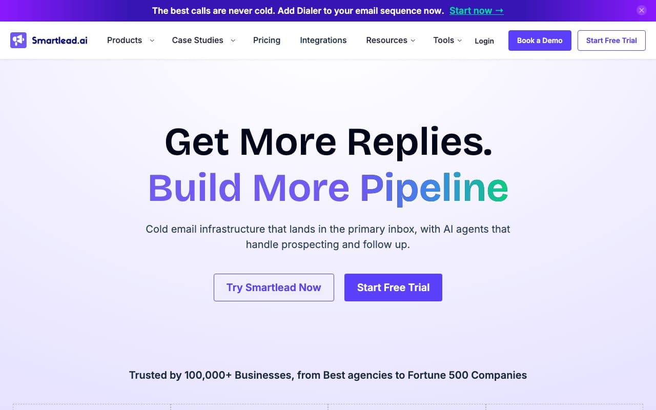 Smartlead homepage, above the fold