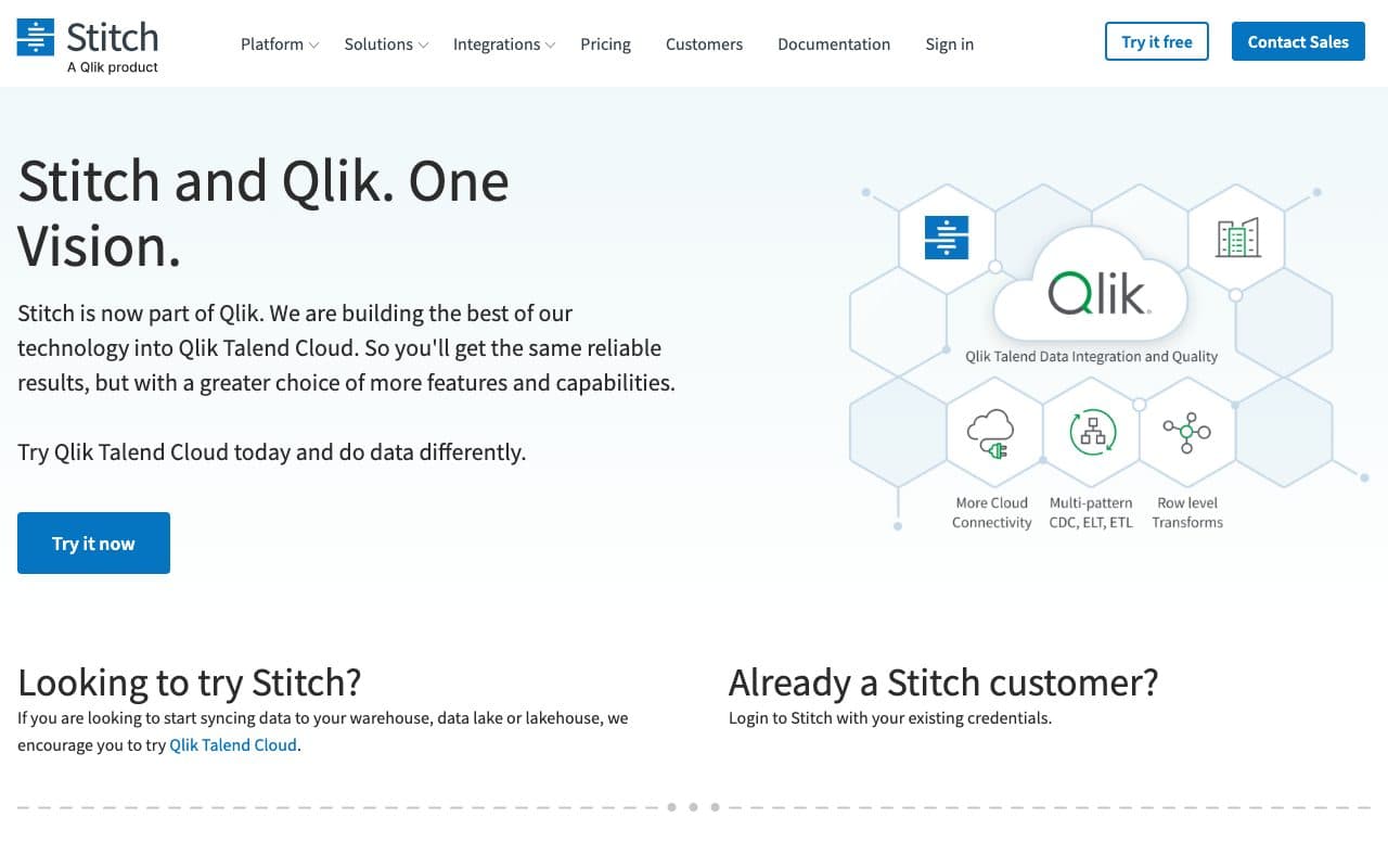 Stitch homepage, above the fold