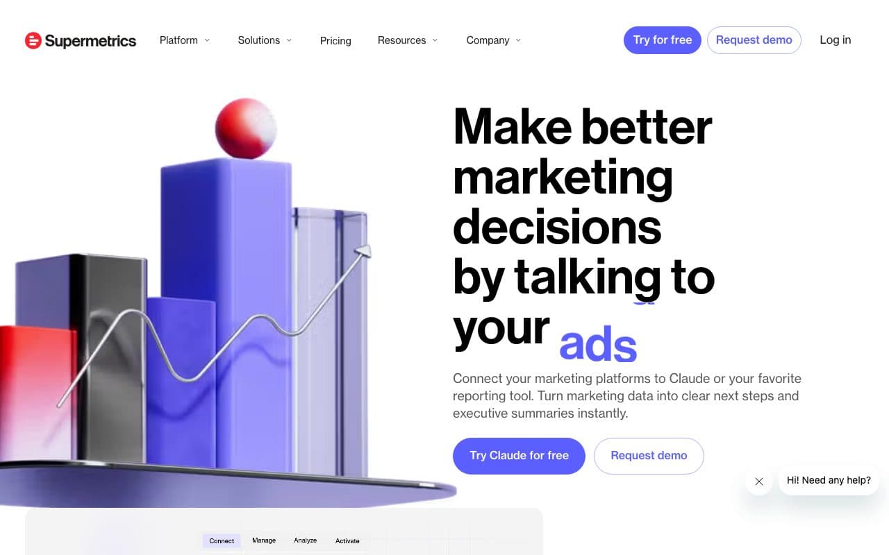 Supermetrics homepage, above the fold