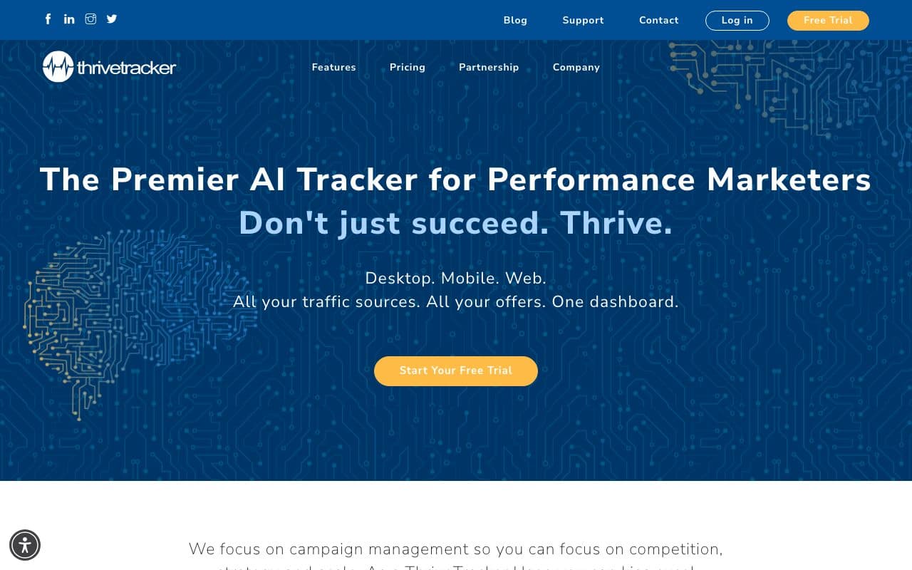 ThriveTracker homepage, above the fold