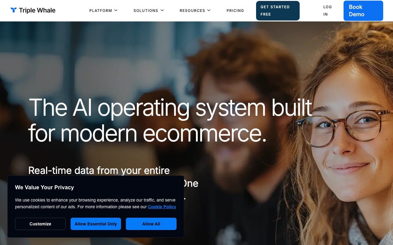 Triple Whale homepage, above the fold