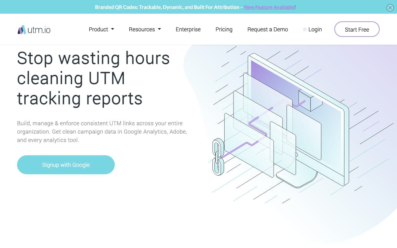 UTM.io homepage, above the fold