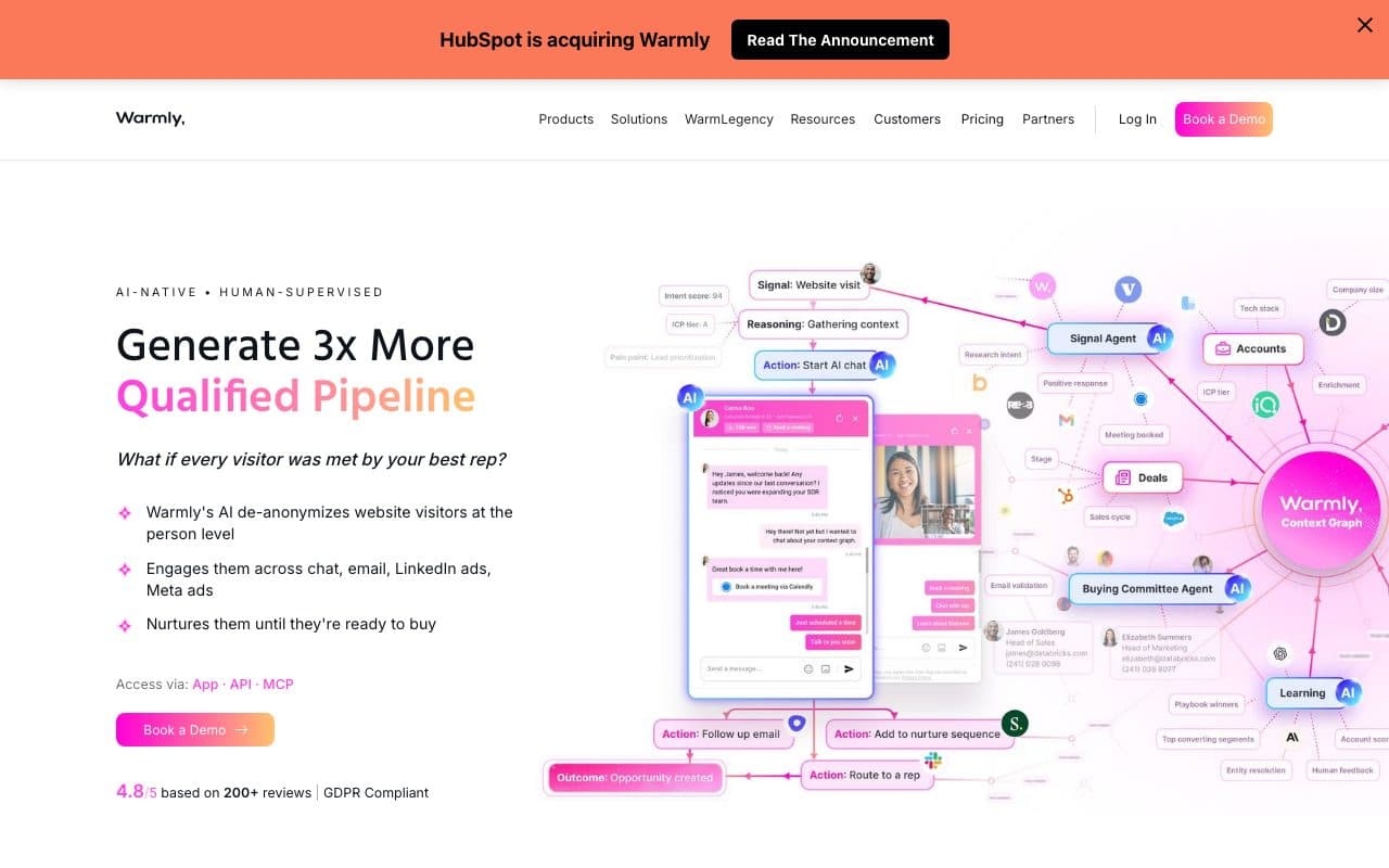 Warmly homepage, above the fold