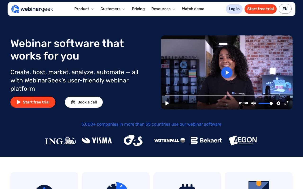 WebinarGeek homepage, above the fold