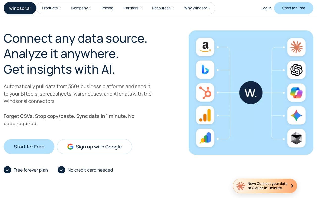 Windsor.ai homepage, above the fold