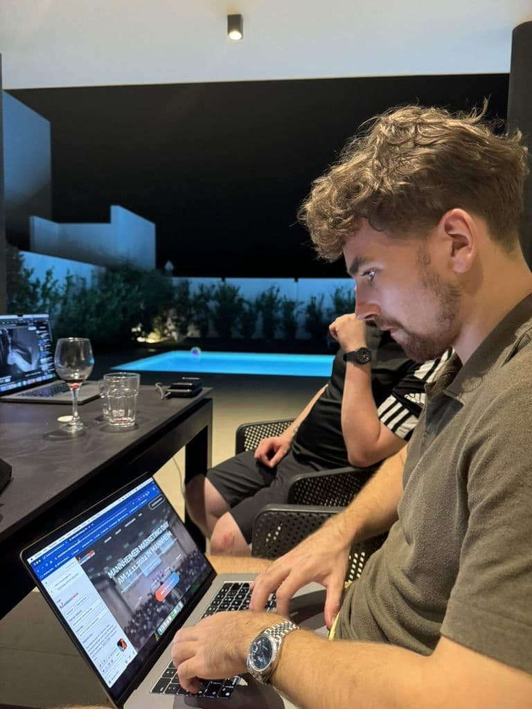 Evening work session by the pool