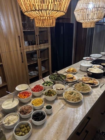 Food spread at the team dinner