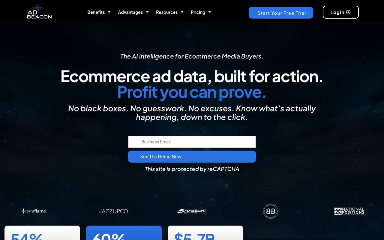 AdBeacon homepage, above the fold