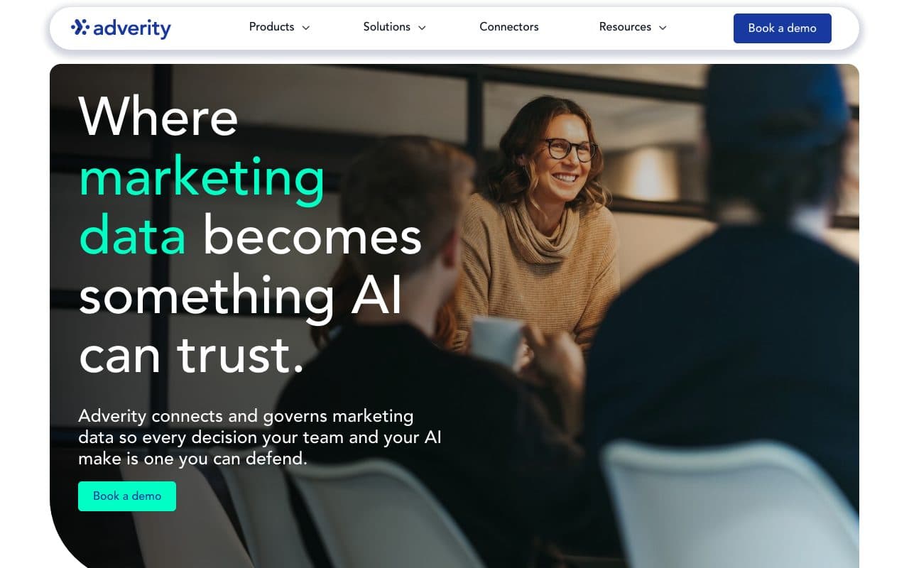 Adverity homepage, above the fold