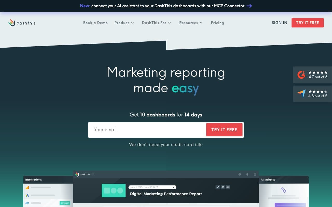 DashThis homepage, above the fold