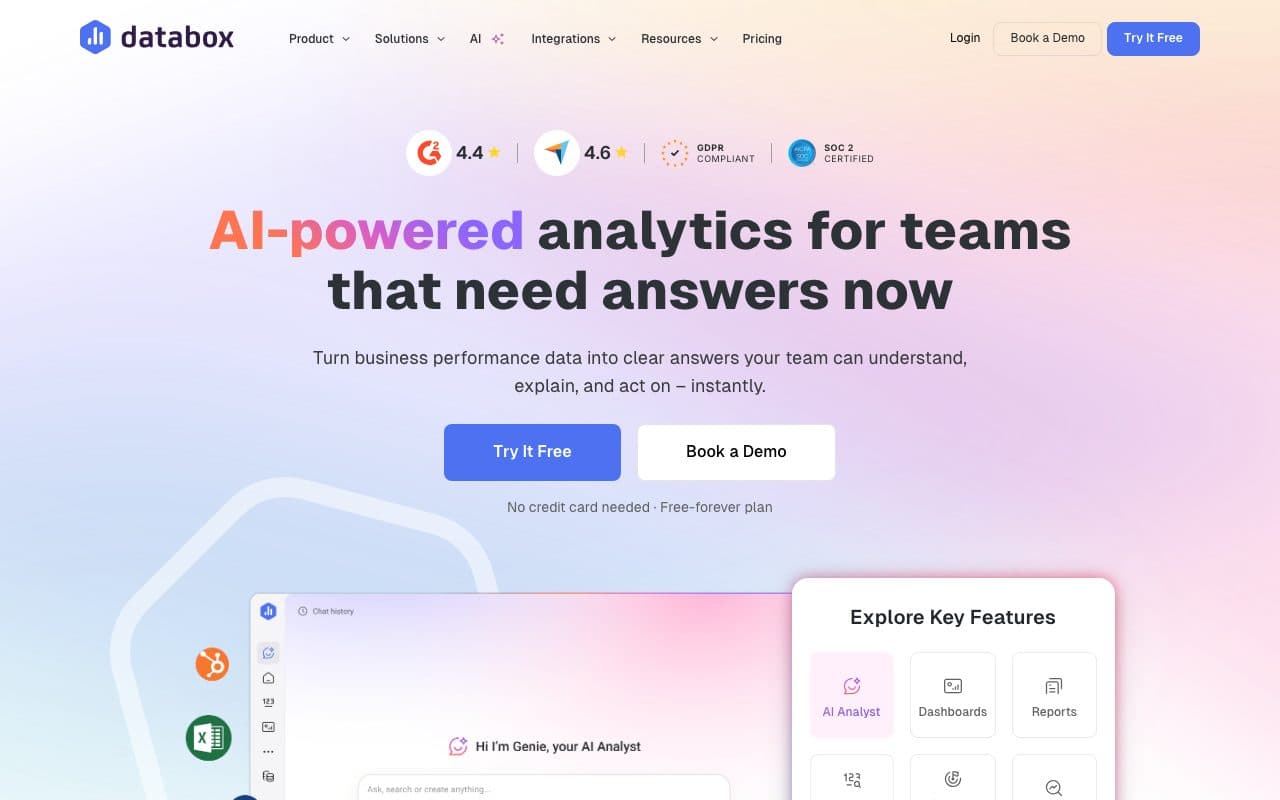 Databox homepage, above the fold