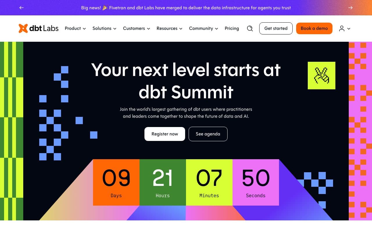 dbt Cloud homepage, above the fold