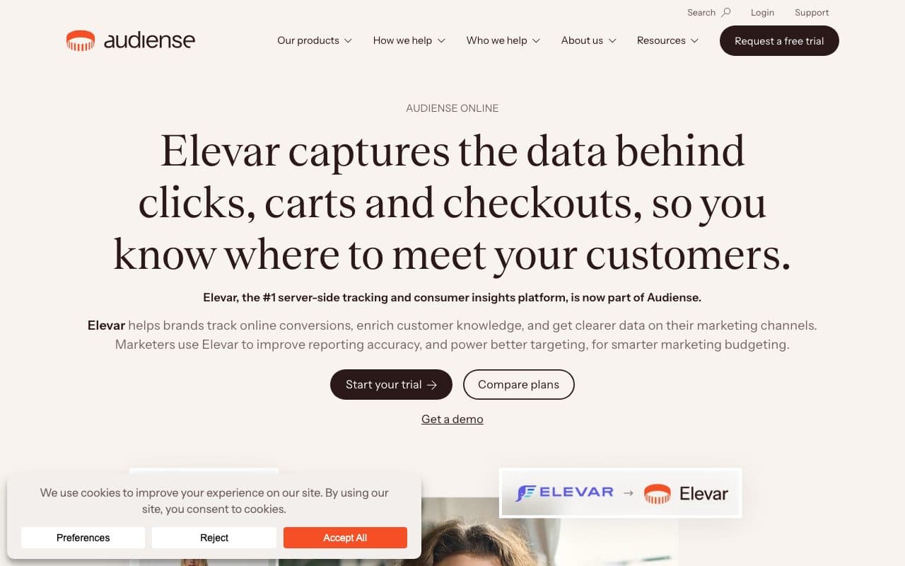 Elevar homepage, above the fold