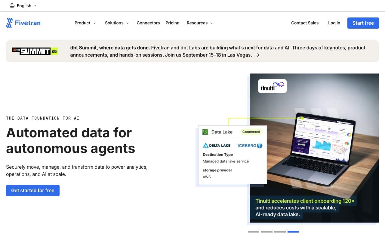 Fivetran homepage, above the fold