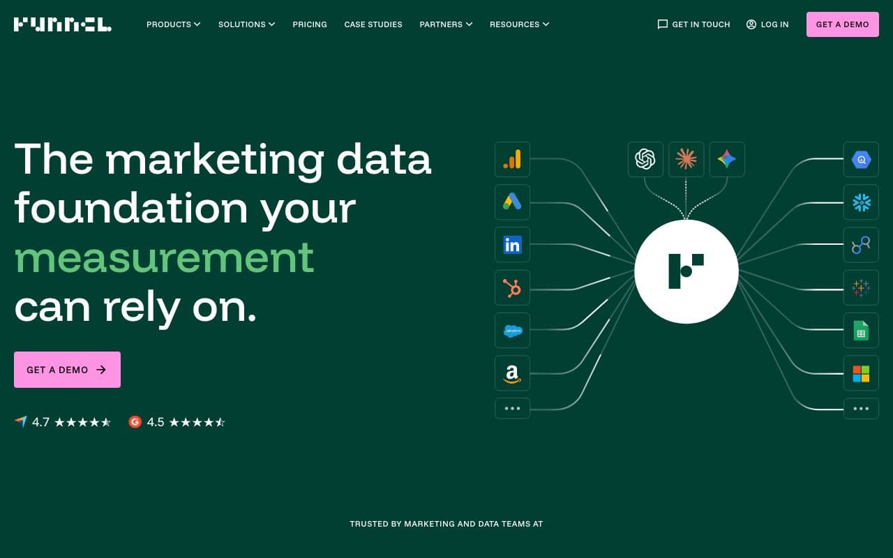 Funnel.io homepage, above the fold