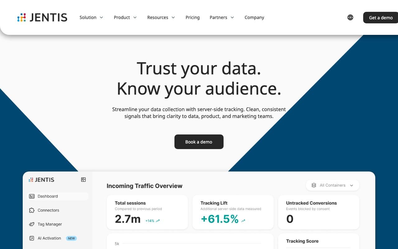 JENTIS homepage, above the fold