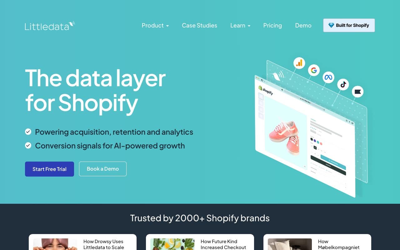 Littledata homepage, above the fold